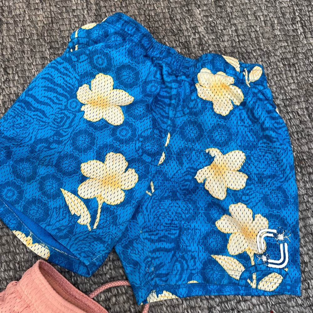 Blue Floral Kids Shorts Overtime YXL GREAT COND